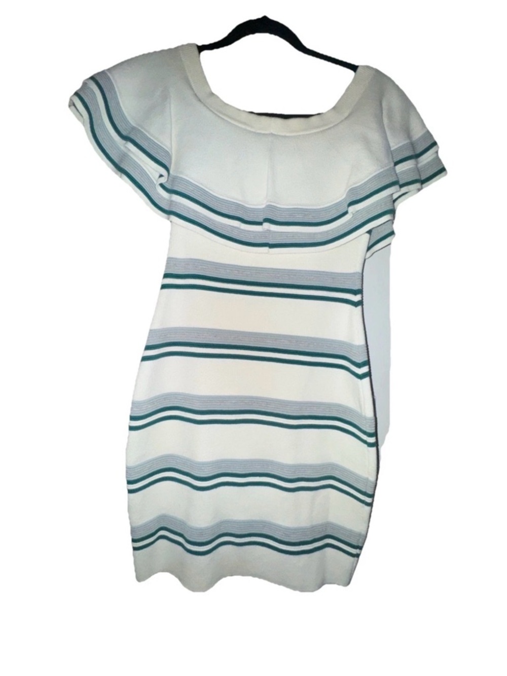 Endless Rose White Mini Dress with Teal and Gray Stripes